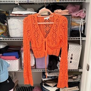 Emory Park Vibrant Orange Crochet Hoodie